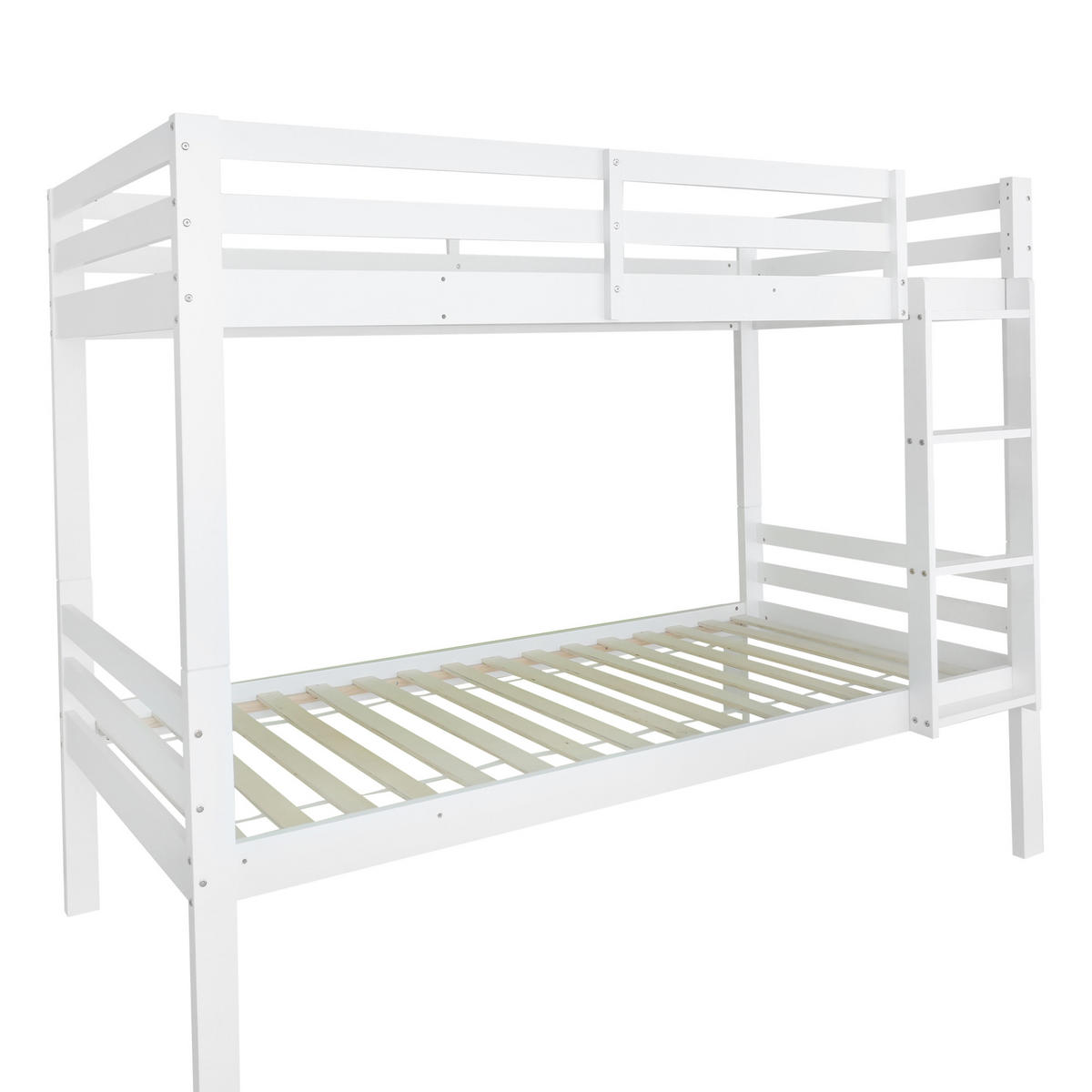 ETAGENBETT aus Kiefernholz 90x200 cm in Weiß mit Absturzsicherung - Weiß, Holzwerkstoff (90/200cm) - Modfu