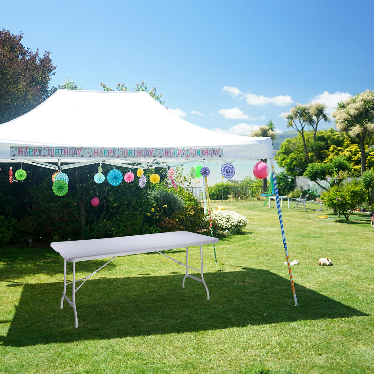 GARTENTISCH - Weiß, Kunststoff/Metall (74/178/72cm) - Relaxdays