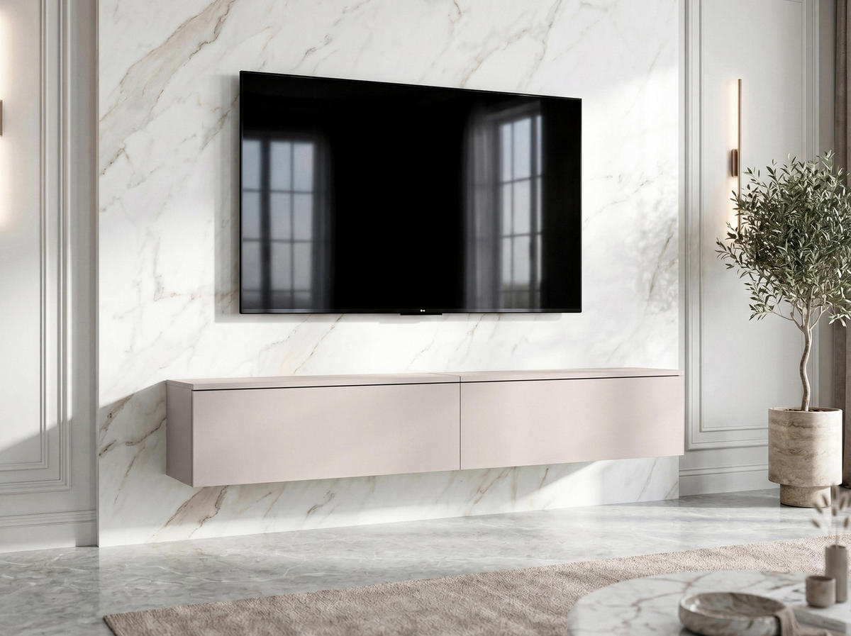 LOWBOARD Barvo 2x100 Beige Kaschmir 200/34/32 cm – hängendes TV-Board - Beige, Holzwerkstoff (200/34/32cm) - AX Living