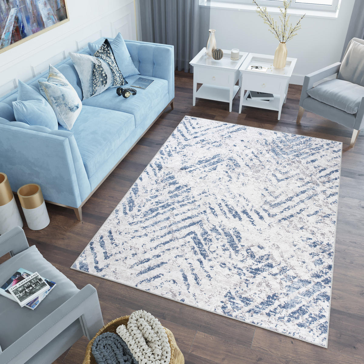 TEPPICH SKY Blau Grau 120/170 cm - Blau, Kunststoff (120/170cm) - Tapiso