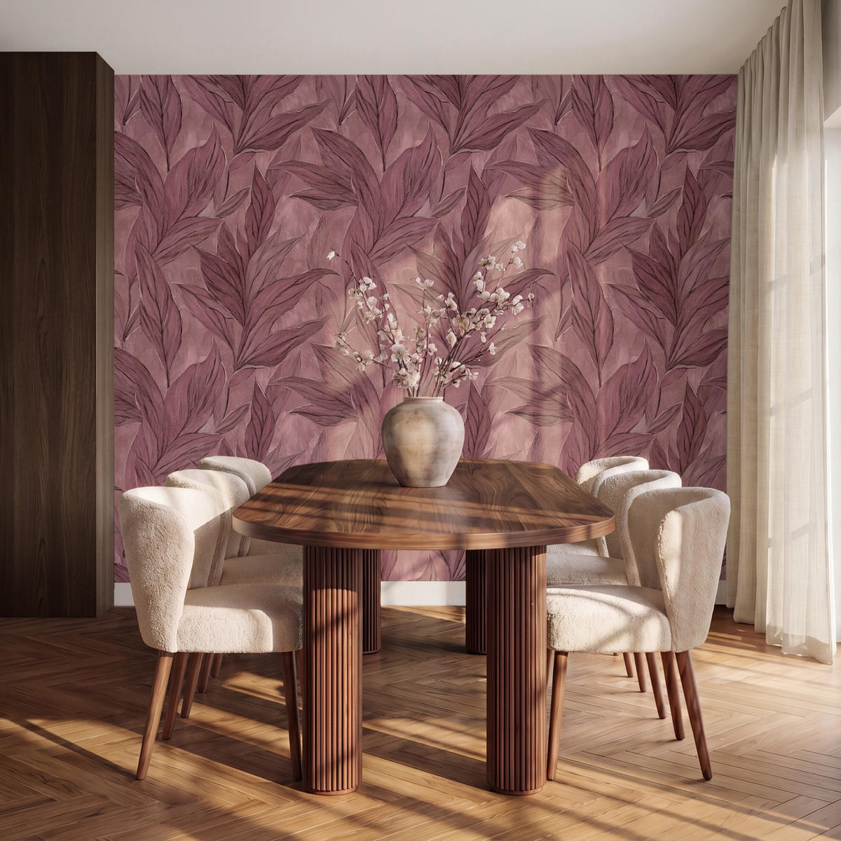 TAPETE - Blätter - Muster - Lila - 280x240 cm - Altrosa, Papier (280/240cm) - OnlyWow