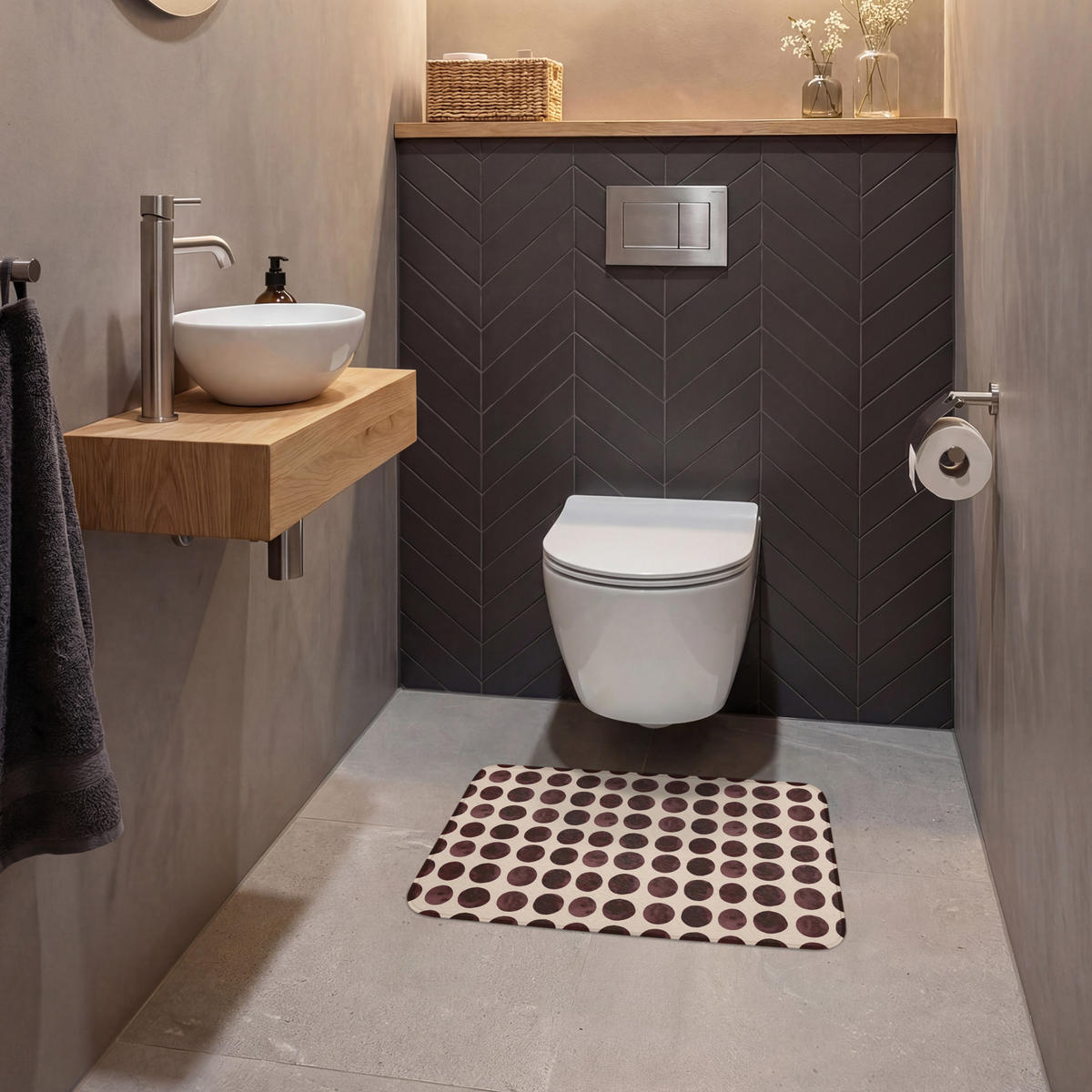 WC PŘEDLOŽKA Puntíky - Vzor - Hnědý 60x40 cm - bordeaux, textil/plast (60/1cm) - OnlyWow