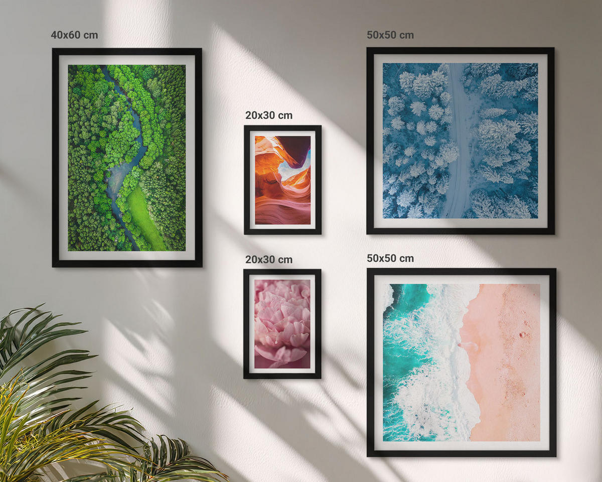 BILDER SET 5er Set - 50x50 cm & 20x30 cm & 40x60 cm Schwarzer Rahmen - Pferde, Bewegung, Strand, Leuchtturm, Berge - Schwarz, Kunststoff (40/60cm) - TULUP