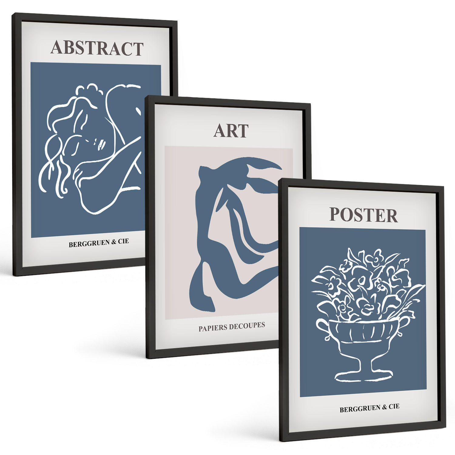 BILDER SET 3er Set - 40x60 cm Schwarzer Rahmen - Matisses stilvolle abstrakte Muster - Schwarz, Kunststoff (40/60cm) - TULUP