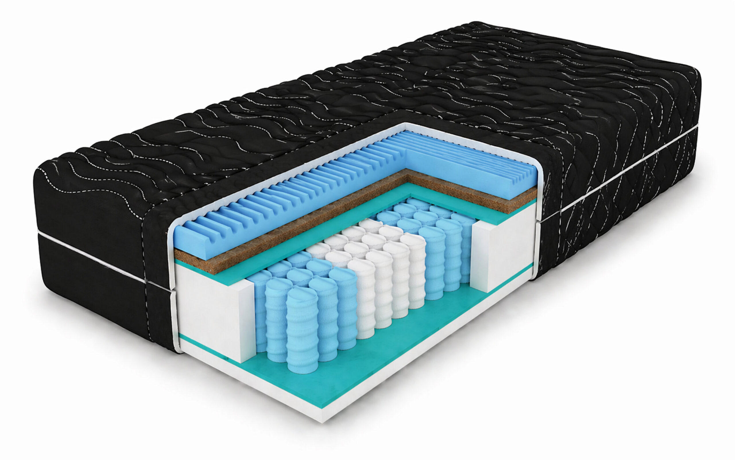 TASCHENFEDERKERNMATRATZE Premium-Kokos 90x200x21 cm, 7 Zonen, Härtegrad H3/H4, Farbe: Schwarz, inkl. Bezug - Schwarz, Textil (90/200cm) - Marpur