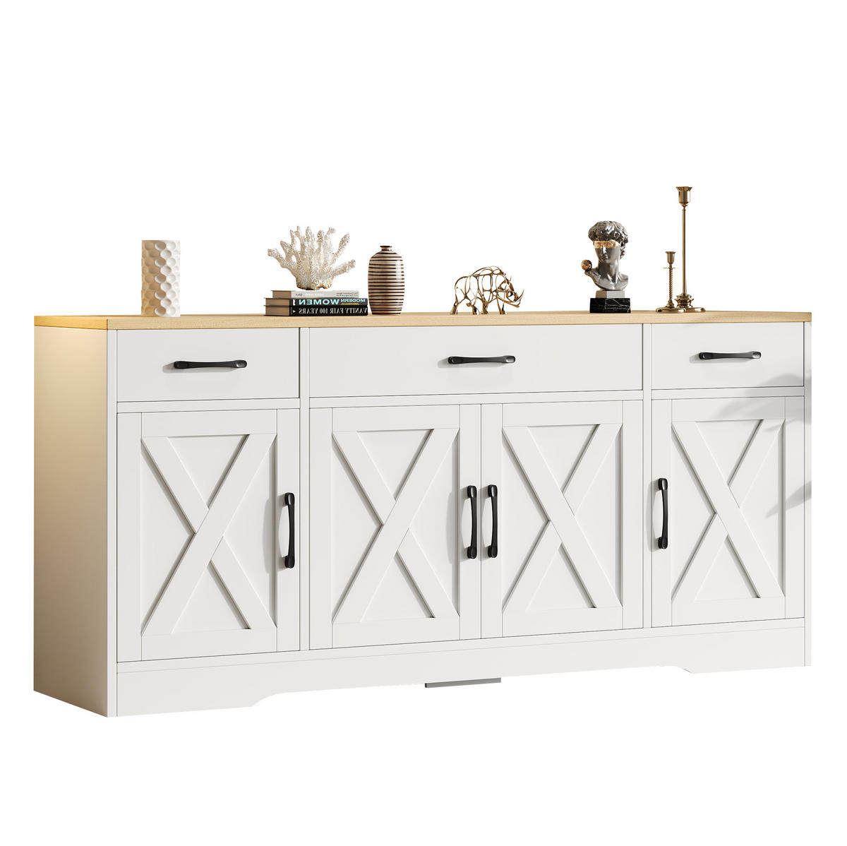 KOMODA od MDF-a 160x37x75 cm bijela s 3 ladice, 4 vrata i uskim dizajnom za odlaganje - bijela, drvni materijal (160/75/37cm) - Modfu
