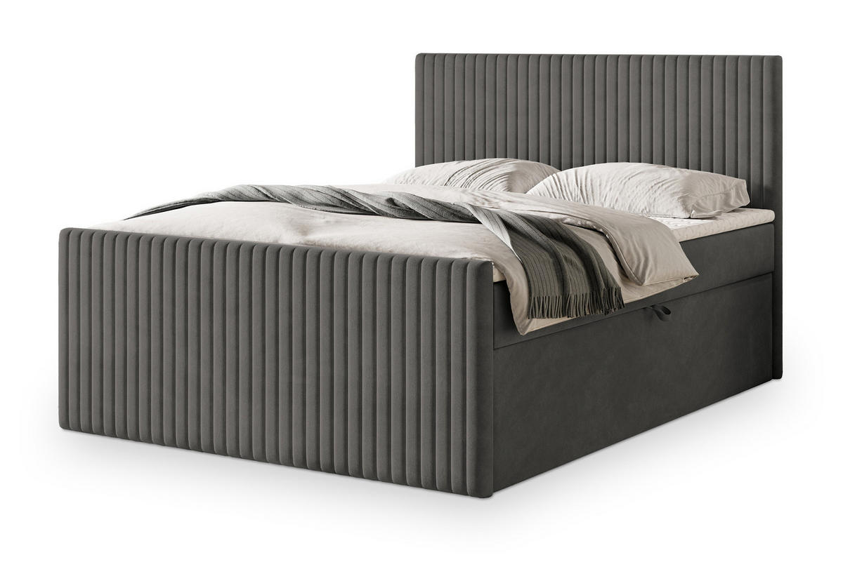 POSTEL BOXSPRING TERVAN 160x200 cm, s matrací a úložným prostorem, šedá - šedá, kompozitní dřevo/textil (160/200cm) - MASSENO