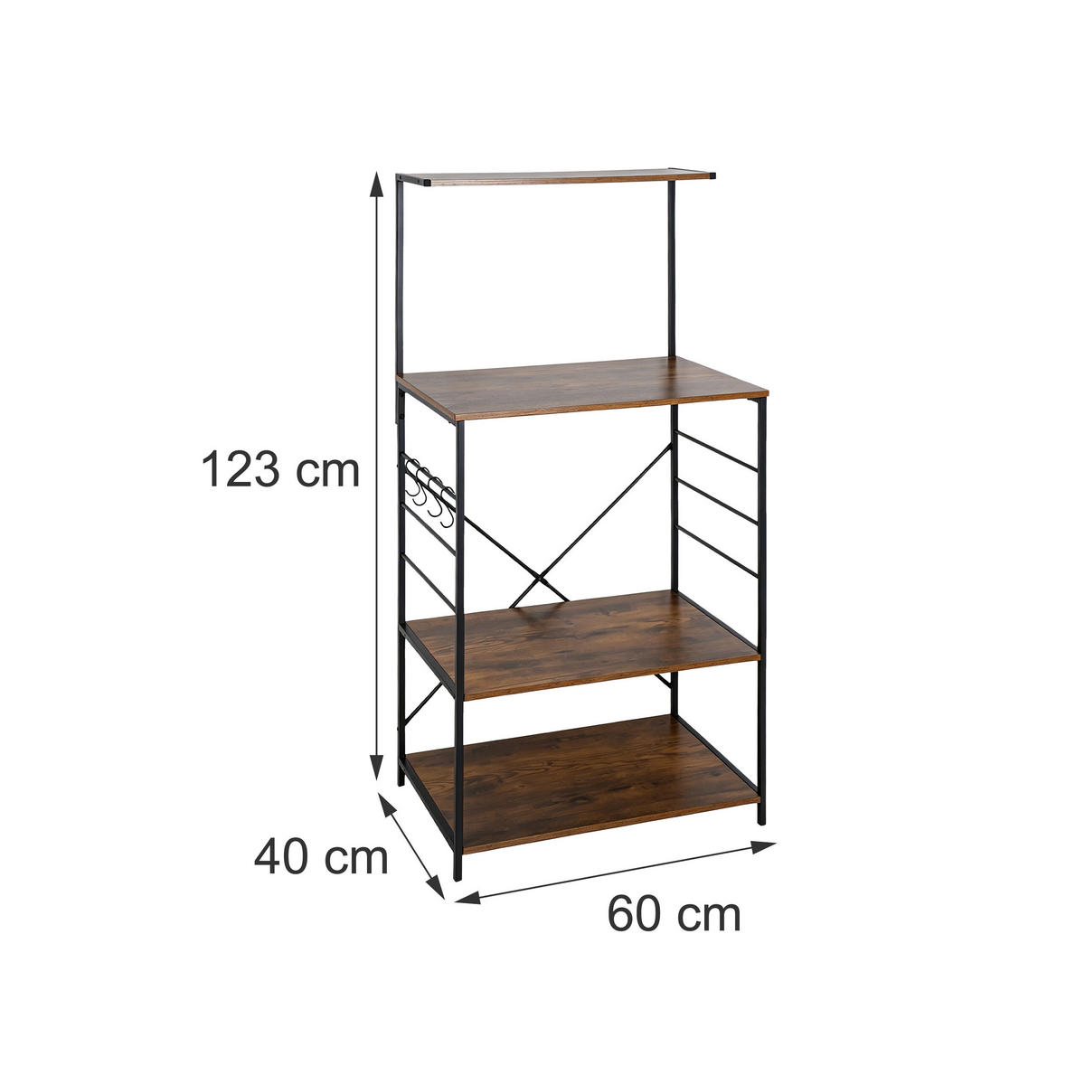 RAFT Negru industrial 4 polițe - maro, compozit lemnos/metal (60/123/40cm) - Relaxdays