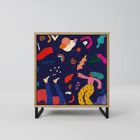 SIDEBOARD FESTIVE PLEASURES, Eichefarben, 57,5x42x67,5 cm, Schwarze Metall-Rahmenfüße - Eichefarben/Multicolor, Holzwerkstoff/Metall (57.5/67.5/42cm) - SpaceRebels