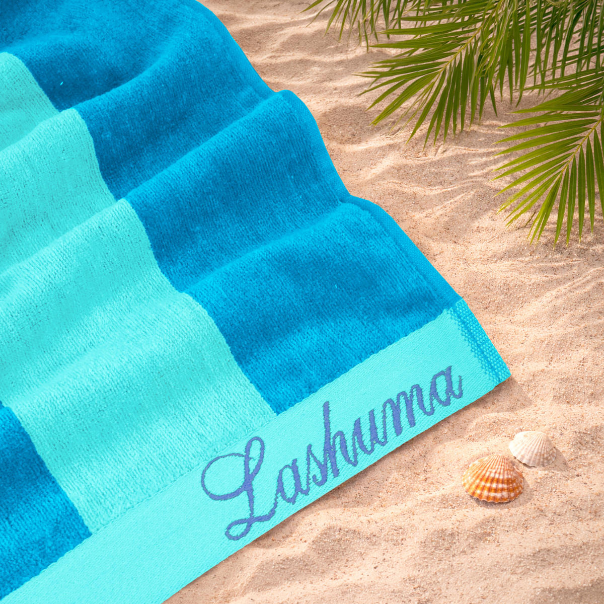 STRANDTUCH Riviera Frottee Velours 90x180 cm 480g/m² - Türkis/Blau, Naturmaterialien (90/180cm) - Lashuma