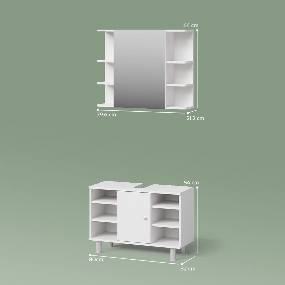 BADMÖBEL-SET Fucino Weiß 2 Teile, Unterschrank 80 cm - Weiß, Holzwerkstoff (80/64/32cm) - Livinity®