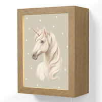 NÁSTĚNNÁ LAMPA Jednorožec - bílý - tečky 15x20 cm - šedohnědá, kompozitní dřevo (15/20/8cm) - OnlyWow