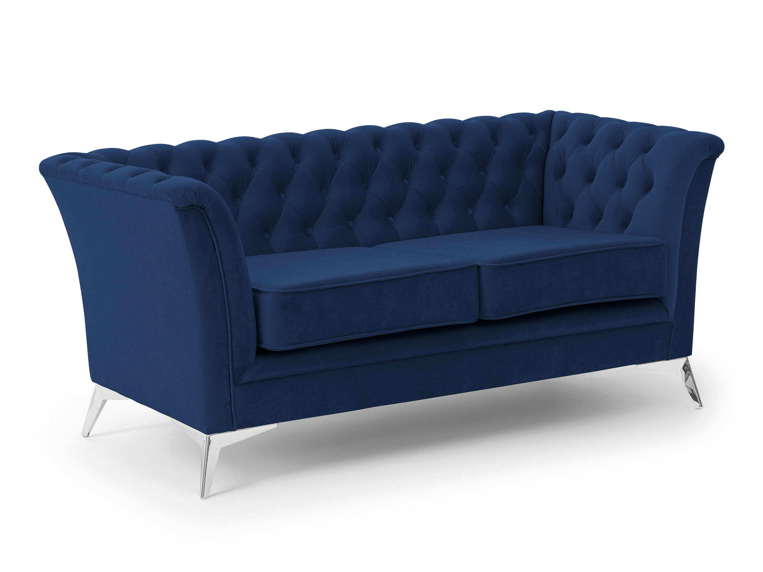 CHESTERFIELD-SOFA 2-sitzer Whitby Marineblau Samt mit silbernen Füßen - Silberfarben/Dunkelblau, Holz/Textil (175/78/82cm) - S-Style Möbel