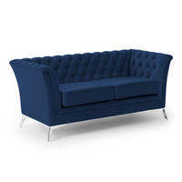 CHESTERFIELD-SOFA 2-sitzer Whitby Marineblau Samt mit silbernen Füßen - Silberfarben/Dunkelblau, Holz/Textil (175/78/82cm) - S-Style Möbel