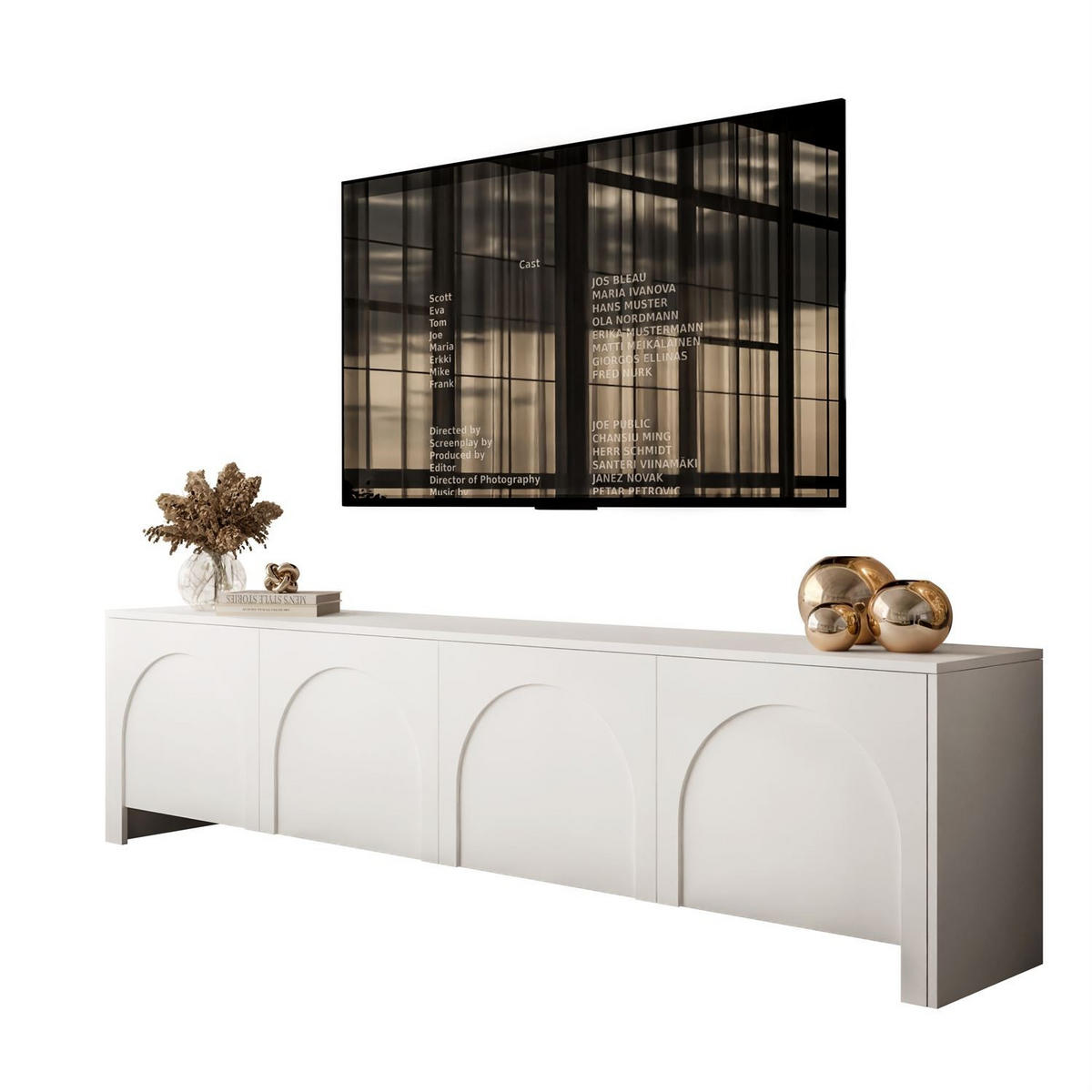 TV-ELEMENT ARIADNA weiß viertürig - Weiß, Holzwerkstoff (204/51/35cm)