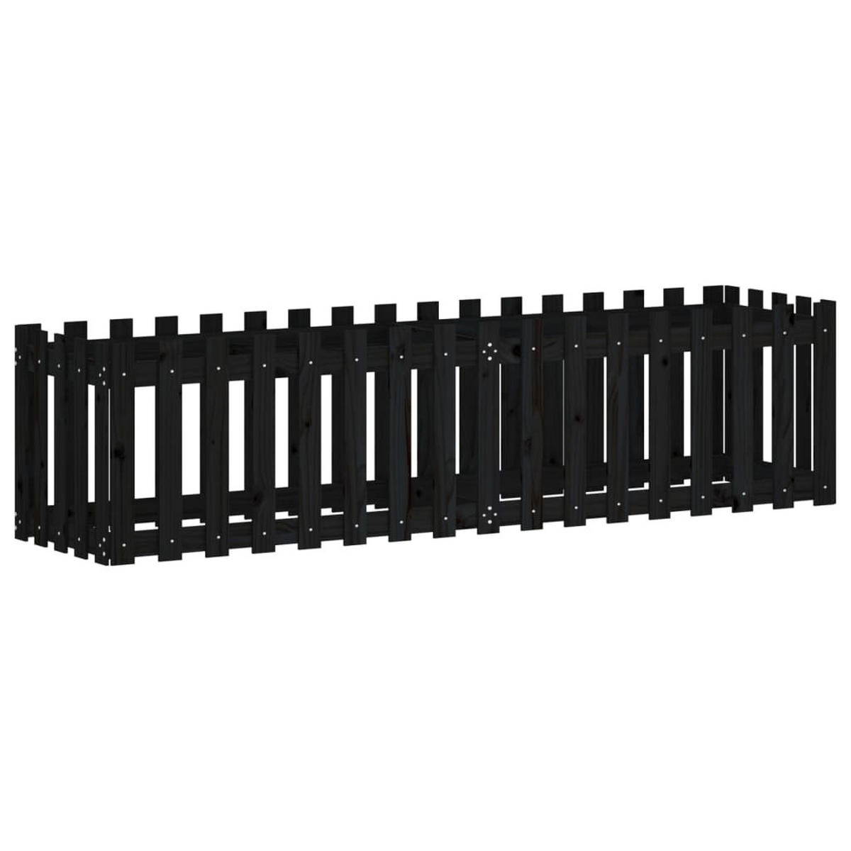 HOCHBEET Latten-Design Schwarz 200x50x50 cm Massivholz Kiefer - Schwarz, Holz (50/50/200cm) - furnicato