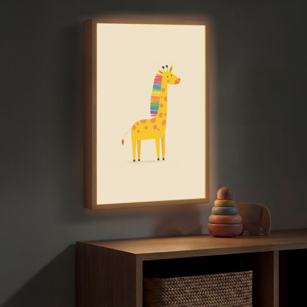 NÁSTĚNNÁ LAMPA S AKUMULÁTOREM Žirafa - Duhová hříva - béžová 40x60 cm - béžová, kompozitní dřevo (40/60/8cm) - OnlyWow