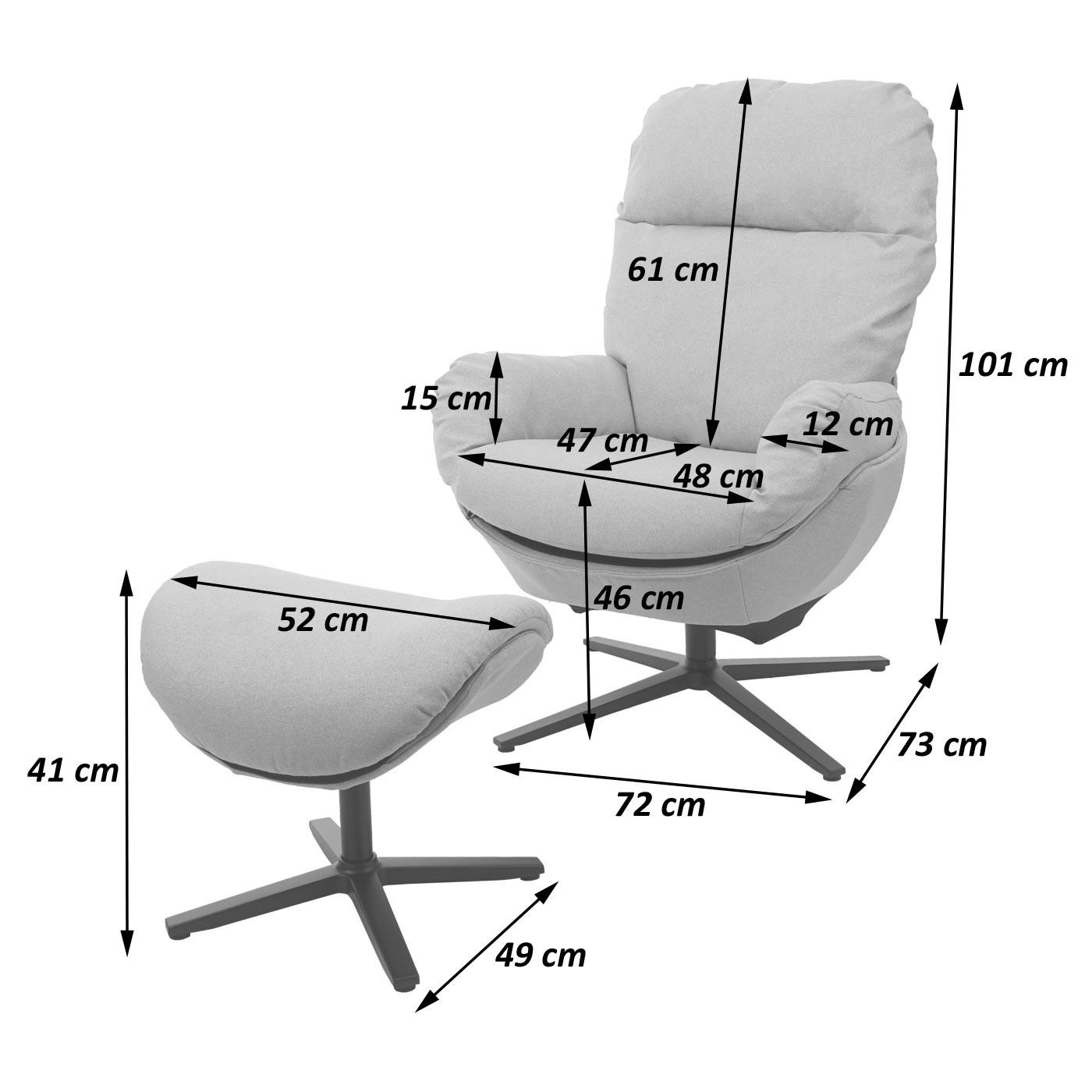 RELAXSESSEL + HOCKER Hellgrau - Hellgrau, Textil (72/101/73cm) - MCW