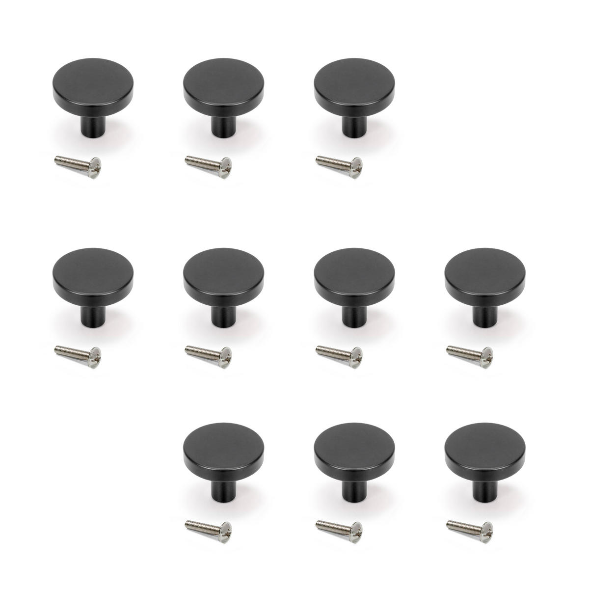 MÖBELKNÖPFE Uppsala, Durchmesser 30mm, Aluminium, Schwarz lackiert 10er-set - Schwarz, Metall (12/3/18cm) - EMUCA