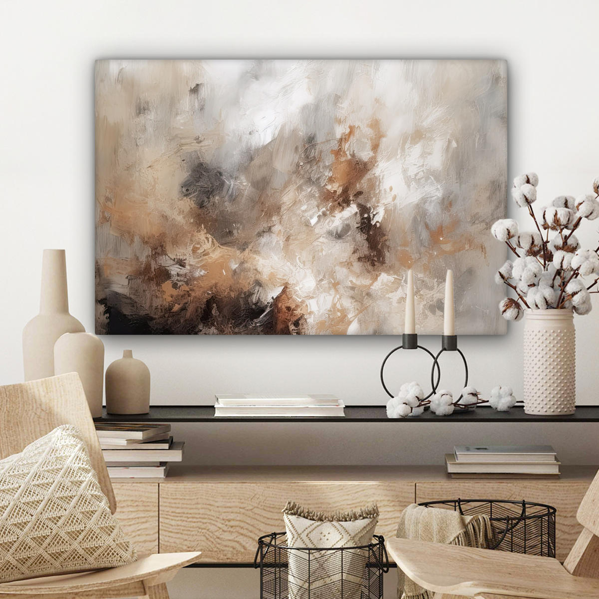 LEINWANDBILD - Farbe - Abstrakt - Beige - Kunst - 60x40 - Wanddeko Schlafzimmer - Greige, Textil (60/40cm) - MuchoWow
