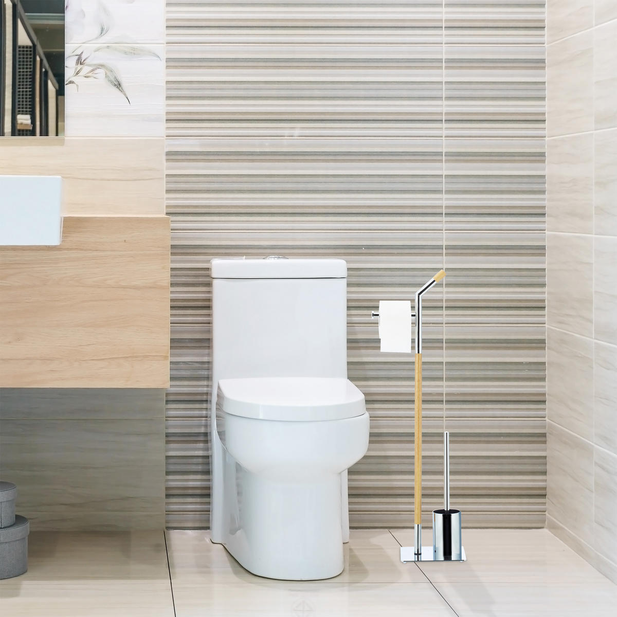 WC Garnitur - Multicolor, Holz/Metall (24/90/20cm) - Relaxdays