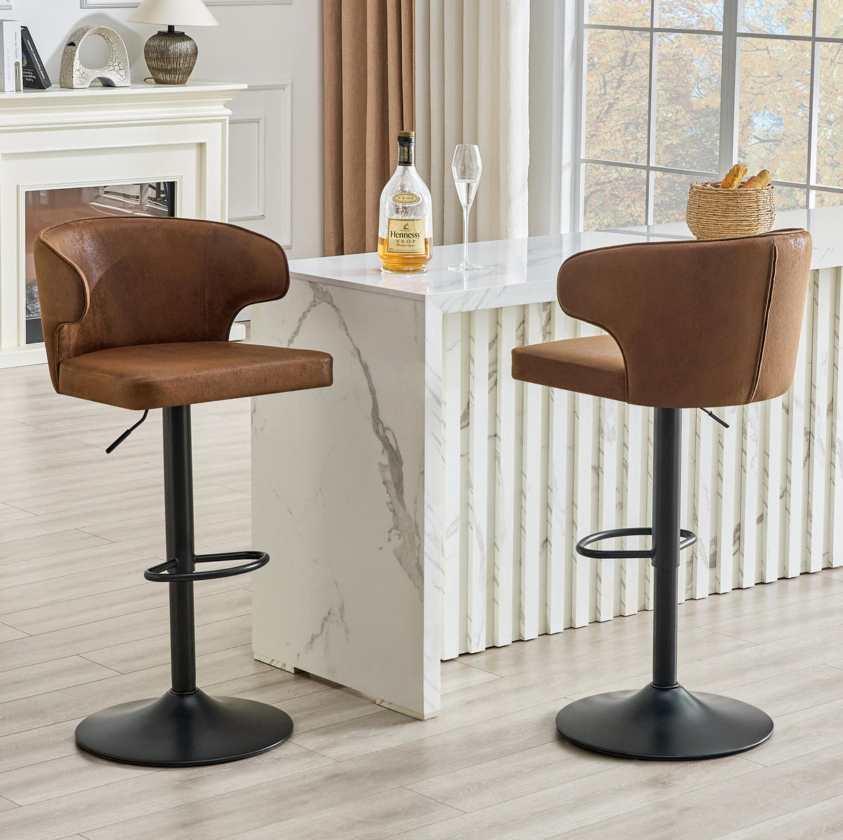 BARHOCKER mit Lehne, höhenverstellbar, 360° drehbar, Braun - Braun, Textil (45/110/49.7cm) - MIVRAY