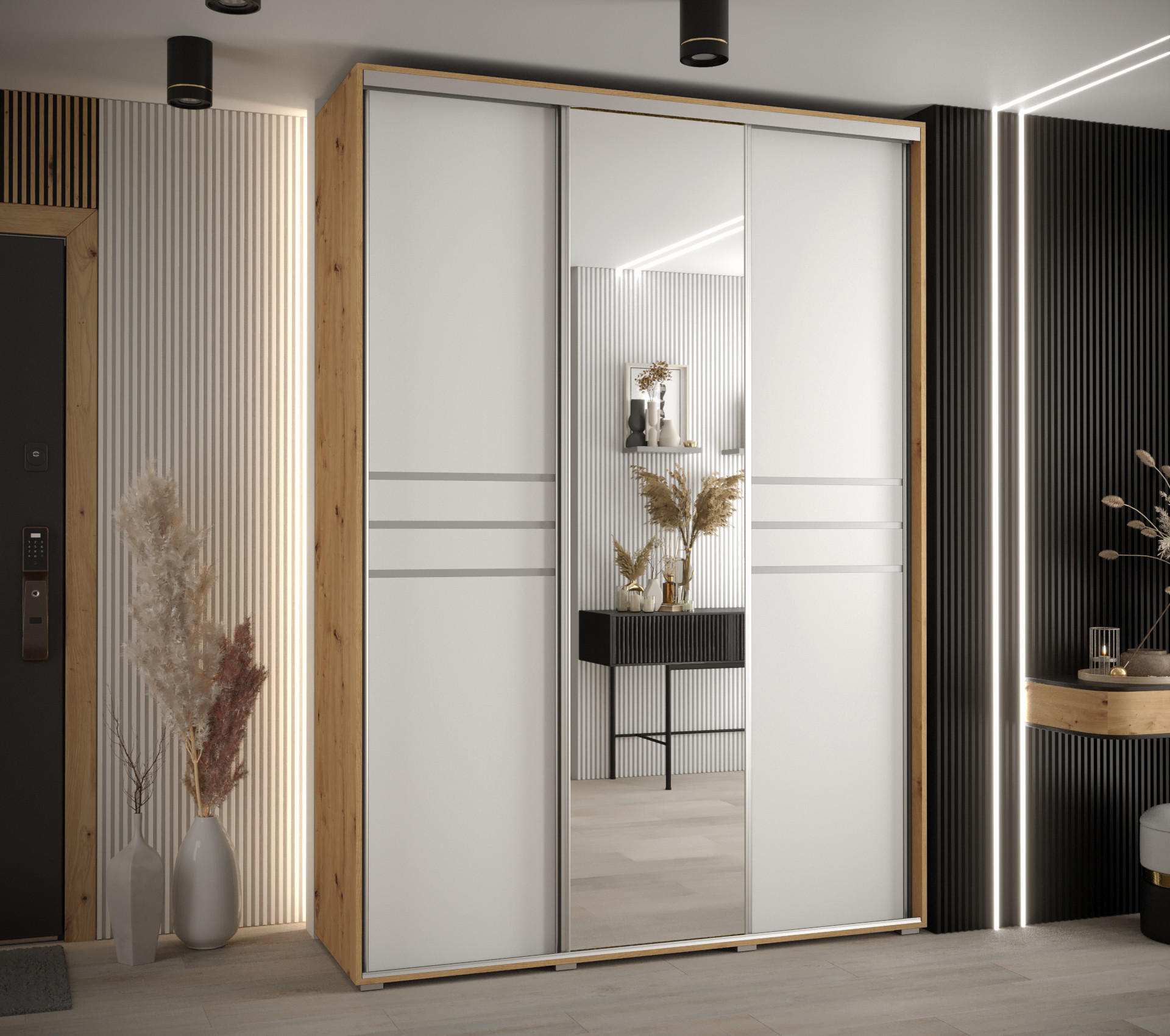 SCHWEBETÜRENSCHRANK 235,2/180/60 3-türig - Silberfarben/Weiß, Holz/Metall (180/235/60cm) - Abiks Möbel