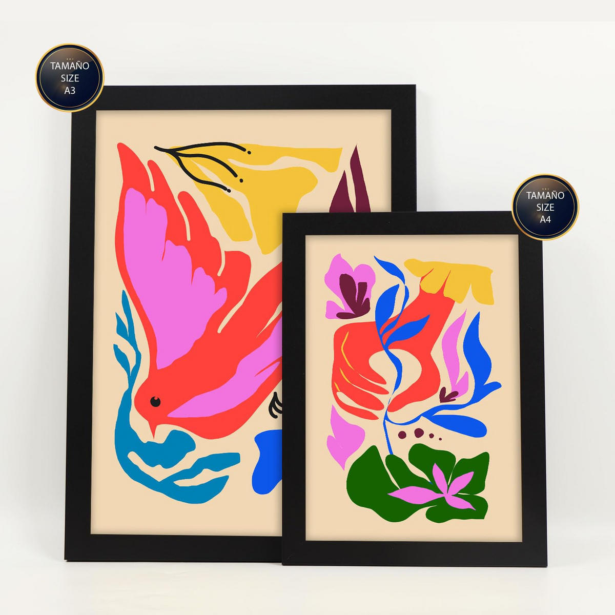 POSTER Set Mit 6 Malerisch 3 In Blume Zusammenfassung Ästhetische Dekorative Gemälde Für Ihr Wohnzimmer Schlafzimmer Zuhause A3 & A4 Schwarzer Rahmen - Schwarz, Papier (29/3cm) - Nacnic