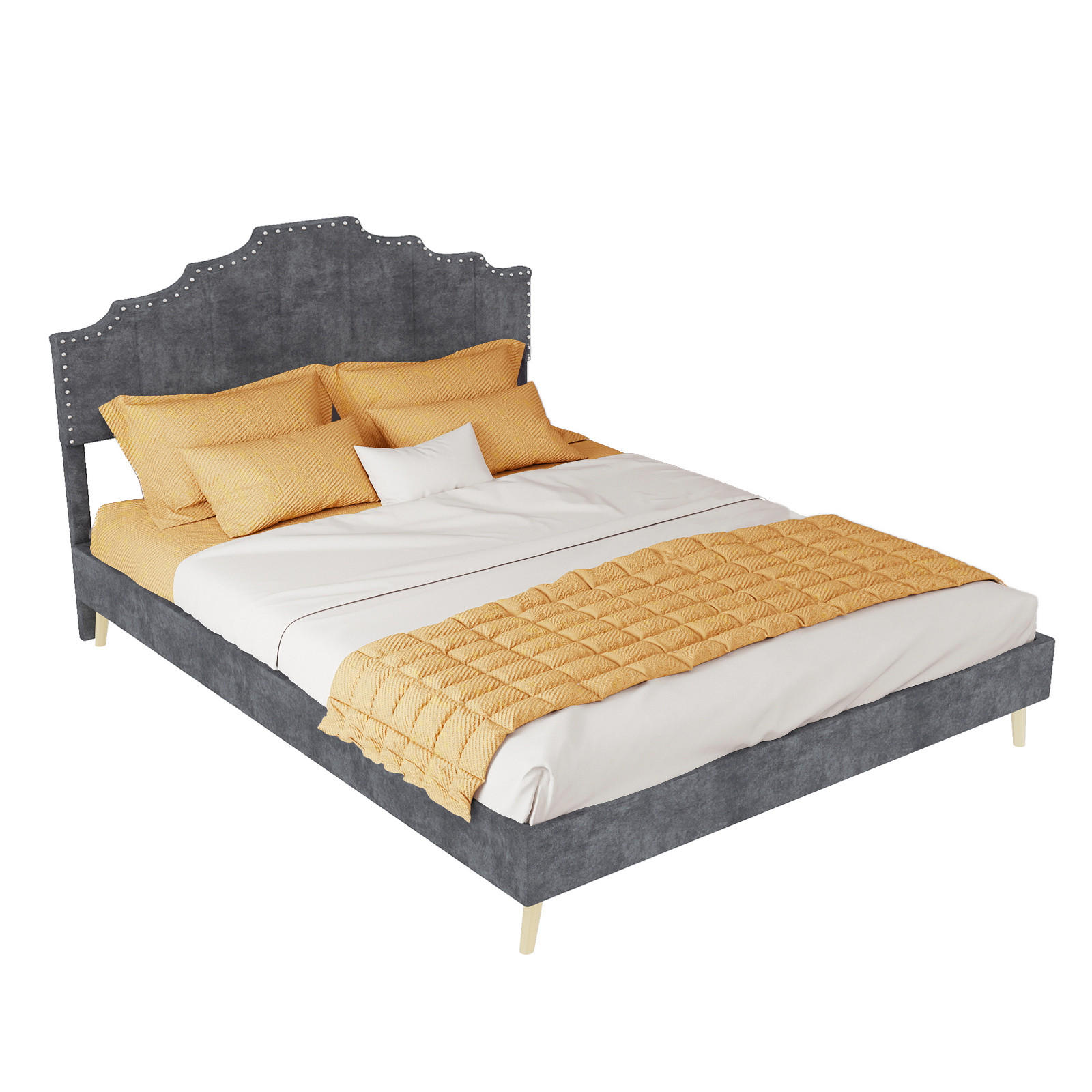 POLSTERBETT 140/200 cm DE-32982 mit geometrischem Kopfteil Grau - Grau, Metall (140/200cm) - ComfortXL