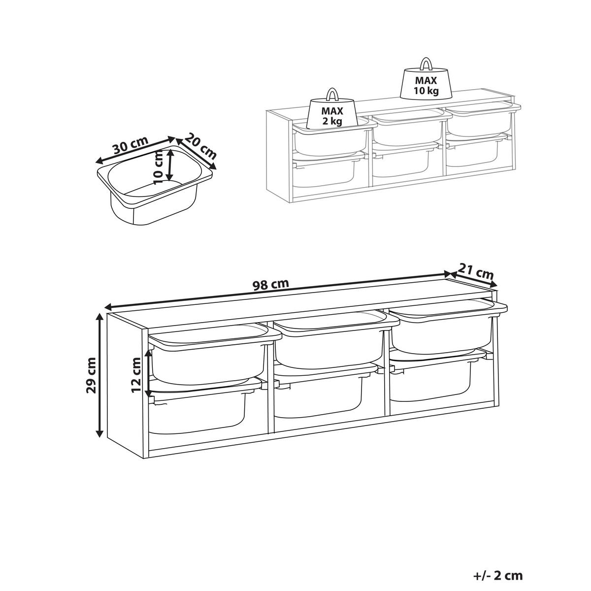 WANDREGAL mit Aufbewahrungsboxen Weiß Tobin - Weiß, Holzwerkstoff (98/29/21cm) - Beliani