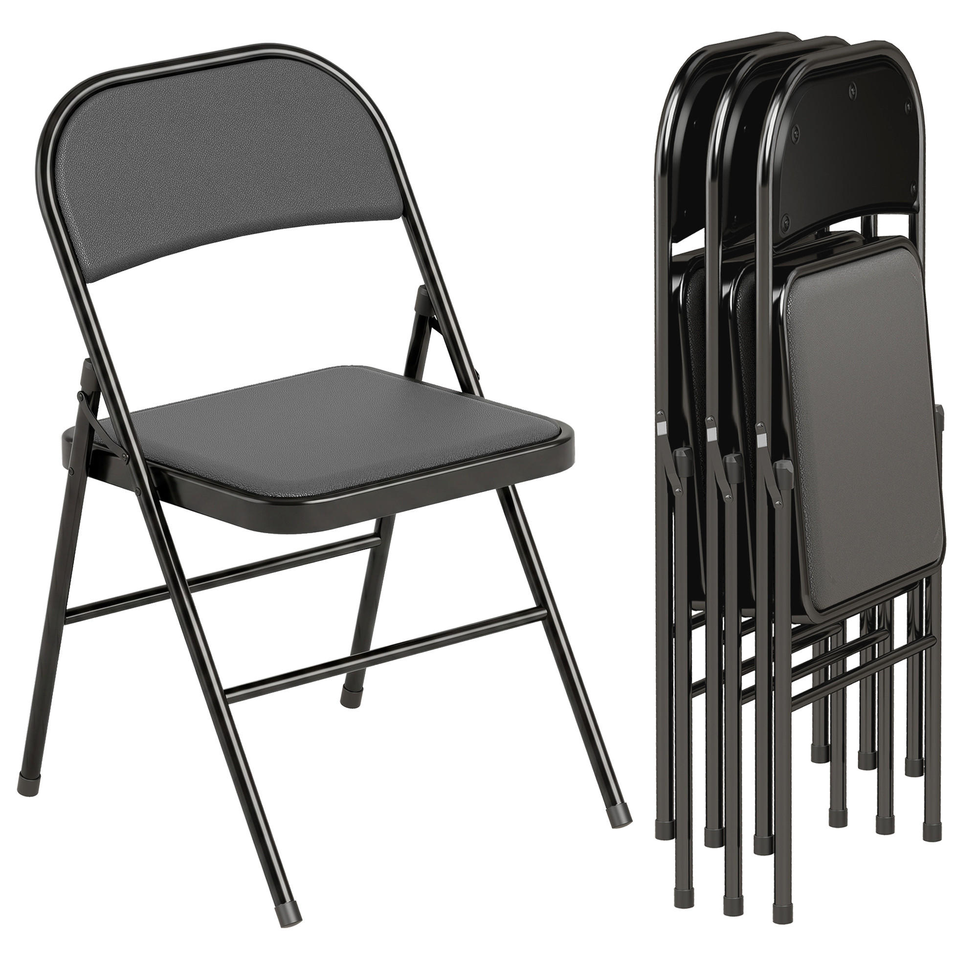 KLAPPSESSEL Schwarz 4 Stück - Schwarz, Leder (45/78/46cm) - GiPP