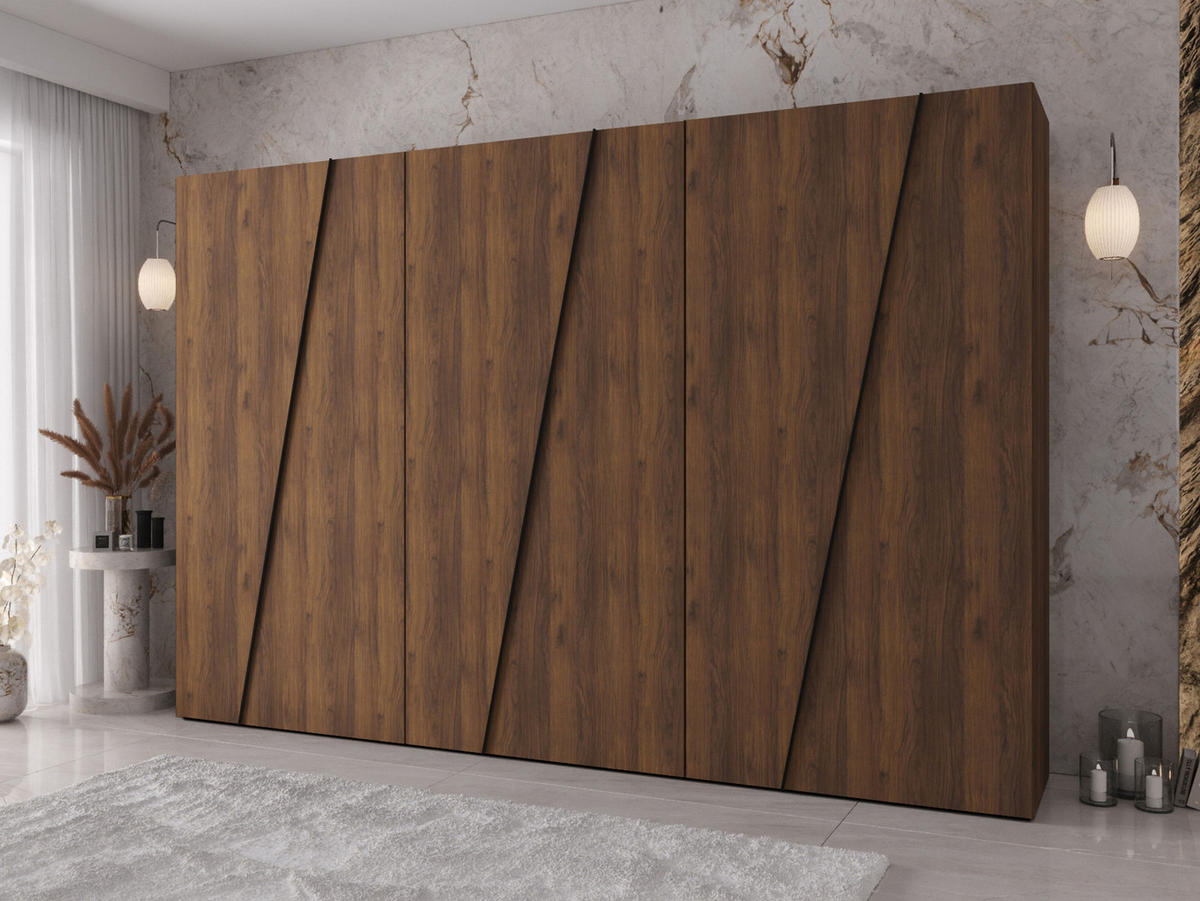 DREHTÜRENSCHRANK Zen 300 cm - Nussbaumfarben/Schwarz, Holzwerkstoff/Kunststoff (300/202/50cm) - MIRJAN24