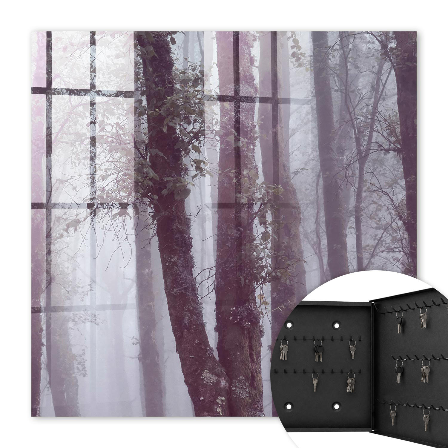 SCHLÜSSELBOX Schwarz 30x30 cm- Türöffnung nach rechts - Nebelwald - Grau, Metall (30/30/5cm) - TULUP