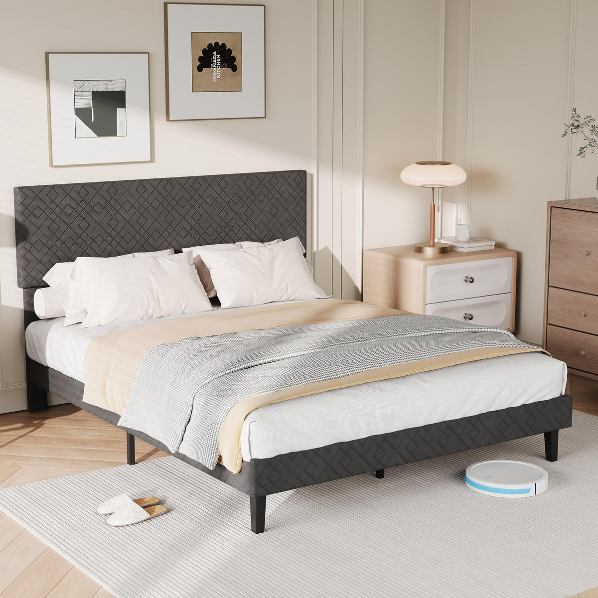 POLSTERBETT 160x200 cm Doppelbett mit Lattenrost, Stoffbett Grau - Grau, Metall (160/200cm) - EuroLiving