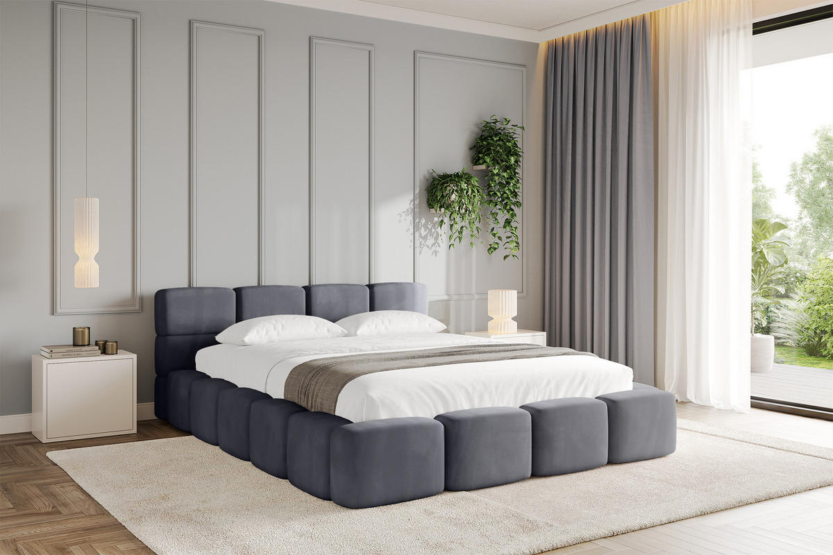 POLSTERBETT mit Bettkasten und Lattenrost, Bett mit Matratze H3/H4, Kopfteil, Boxbett, Doppelbett mit Stauraum - NATA-v1 200x200 Dunkelgrau - Dunkelgrau, Holzwerkstoff/Textil (200/200cm) - ALTDECOR