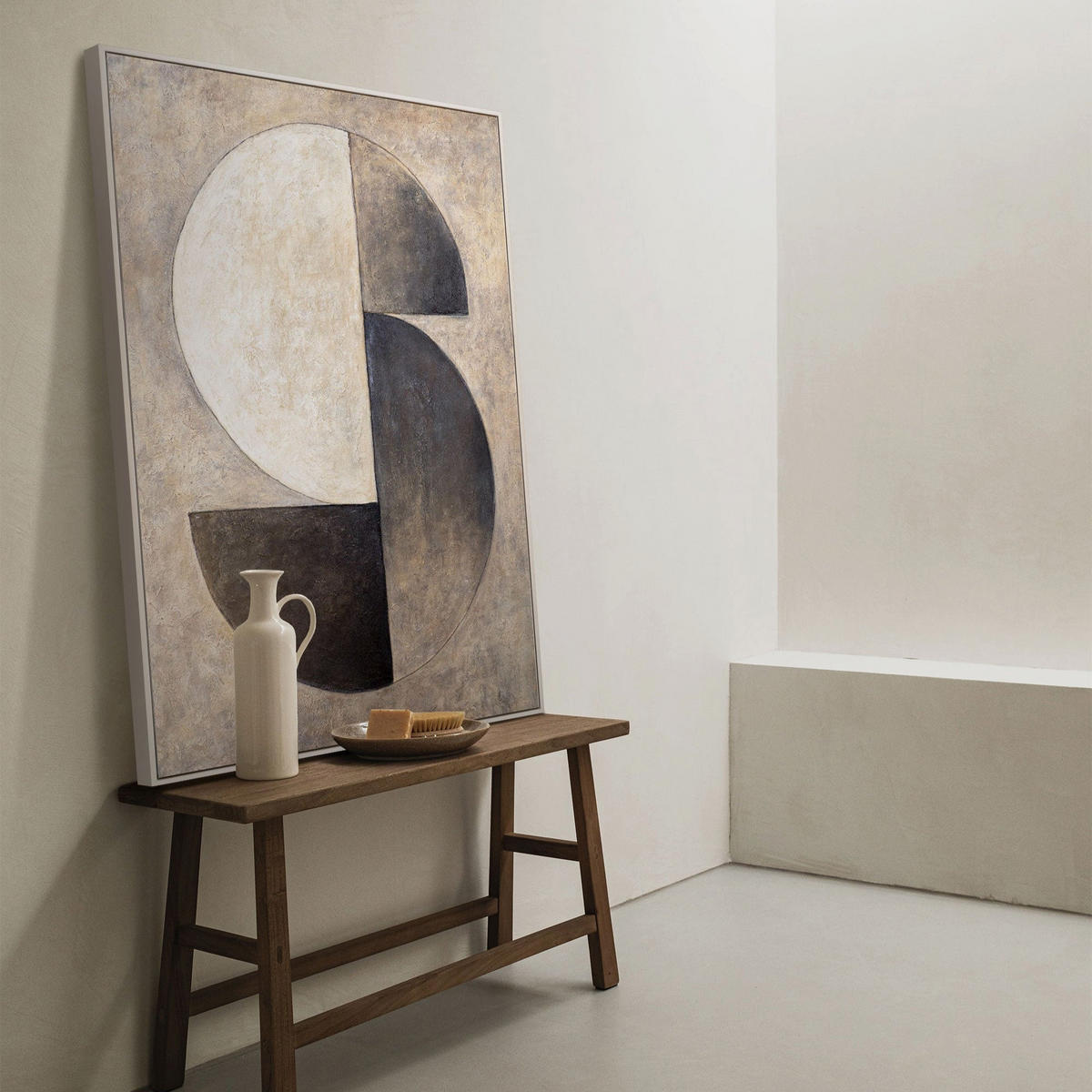 GEMÄLDE Duett der Halbkreise Schattenfugenrahmen Grau 140x100 cm - Grau, Holz (140/100cm) - YS-art gallery