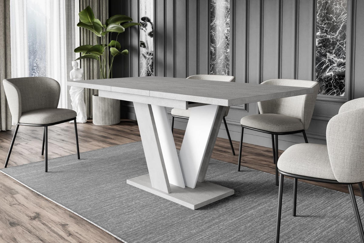 ESSTISCH ausziehbar 120 -160x90x75 cm - Betonoptik K350/Weiß - INEY - Weiß, Holzwerkstoff (120/90/75cm) - ALTDECOR