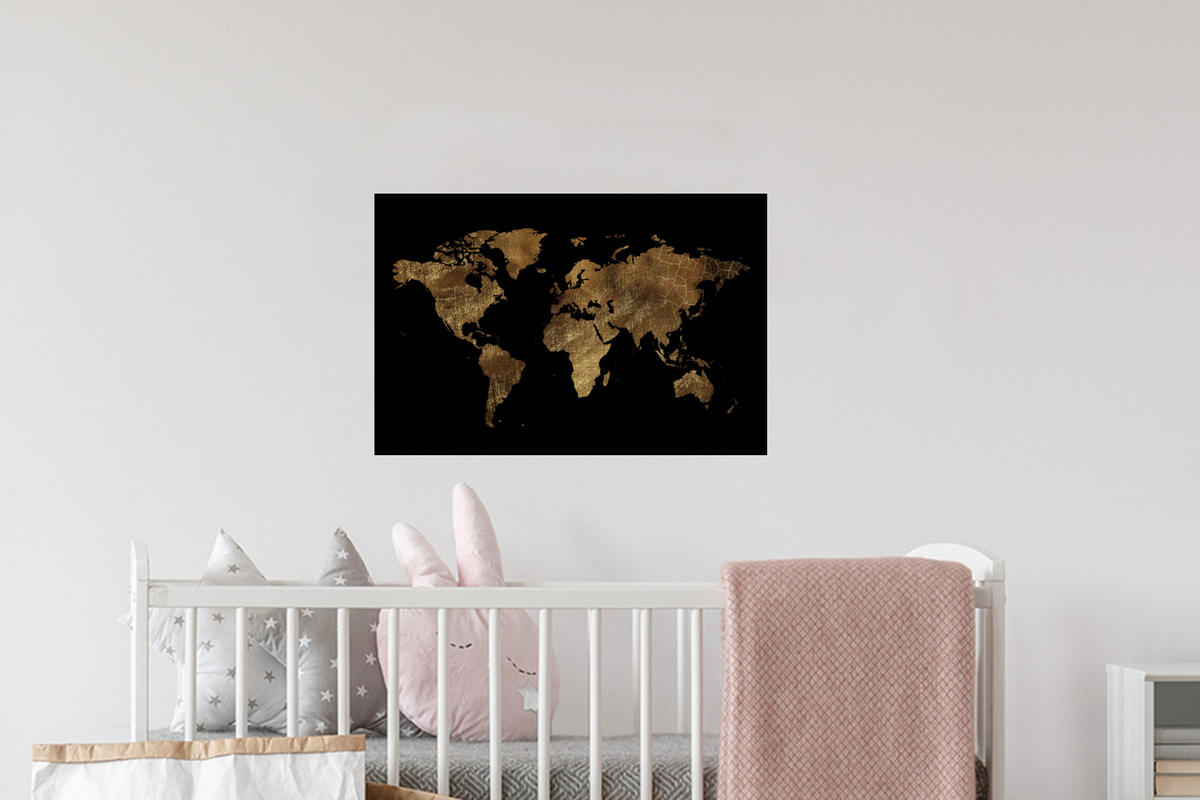 WANDTATTOO Weltkarte - Gold - Luxus - Erde - Schwarz 60x40 cm - Goldfarben, Kunststoff (60/40/0.1cm) - MuchoWow