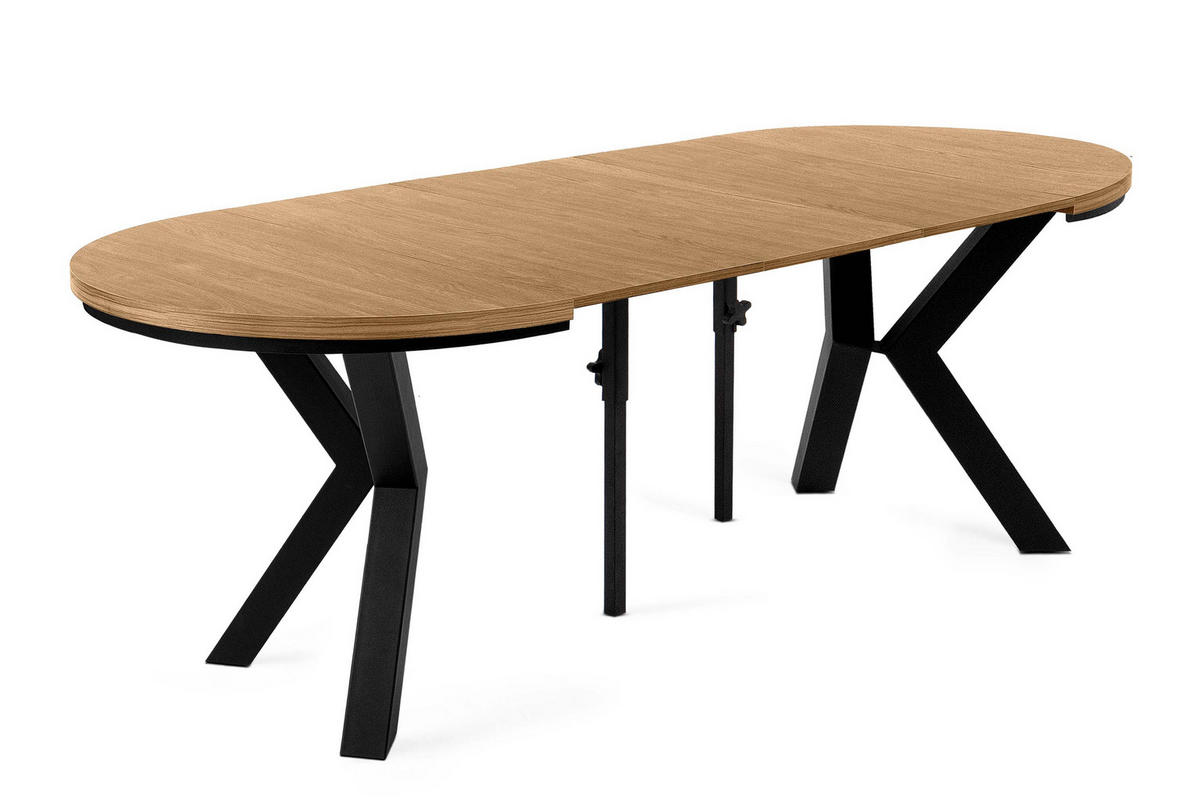 ESSTISCH ROSTEL Ausziehbar 100-220cm Rund, goldene eiche/schwarz - Eichefarben/Schwarz, Holz (100/220/75cm) - KONSIMO®
