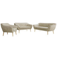 SITZGARNITUR PIRS 3+2+1 - Beige Velvet - Holzbeine - Beige/Buchefarben, Holzwerkstoff/Textil (180/75/74cm) - MKS