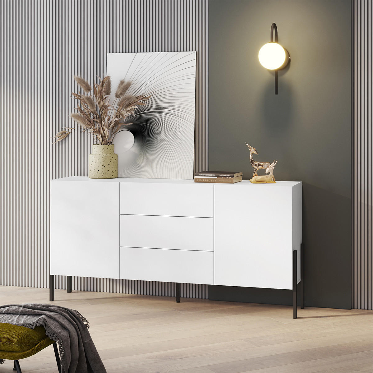 KOMODA Bérénice Mat belo in črno - bela, leseni material (184/90/40cm) - Petits-meubles