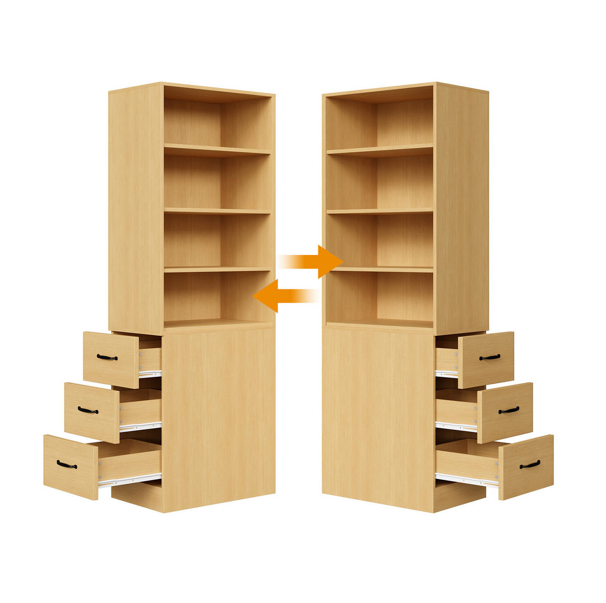 BÜCHERREGAL schmal mit Seitenschubladen 60 x 38 x 180 cm Eiche - Braun, Holzwerkstoff (38/180/60cm) - Beauniv