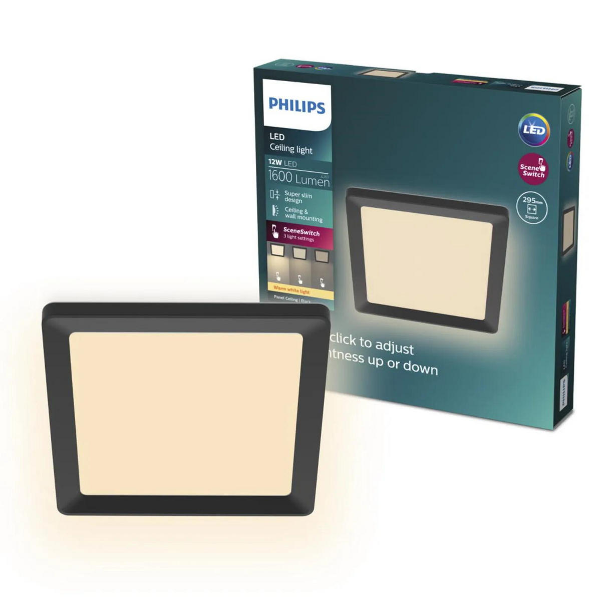 DECKENLEUCHTE SceneSwitch Schwarz - Schwarz, Kunststoff (29.5/29.5/3.7cm) - Philips