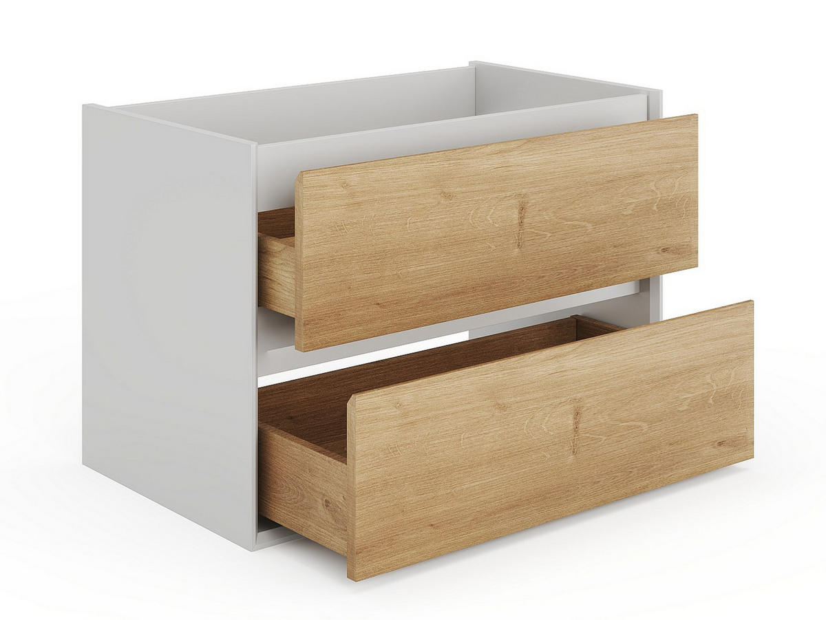 WASCHBECKENUNTERSCHRANK hängend - Holzfarben & Weiß - 80 cm - LANNICK - Naturfarben, Holz (80/55/45.6cm) - Vente-Unique