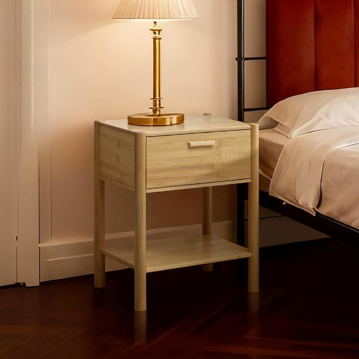 NACHTTISCH modern mit Schublade, Beistelltisch Bambus | B40 × T30 × H50 cm - Braun, Holzwerkstoff (40/50/30cm) - Hometopia