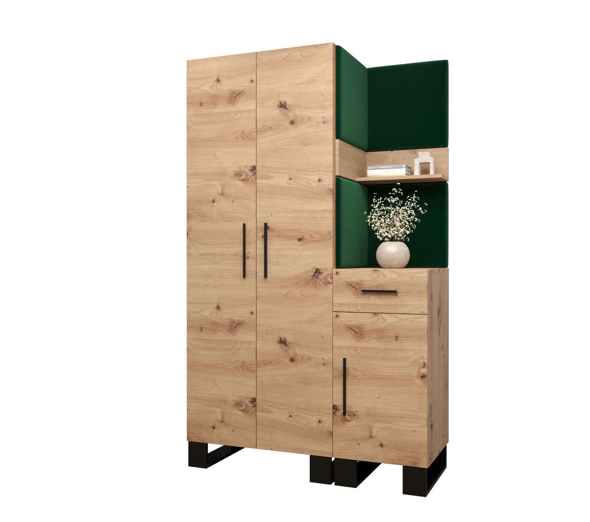 Abiks Möbel Garderoben-Set Eiche Artisan, Waldgrün 116x196x45.6 cm