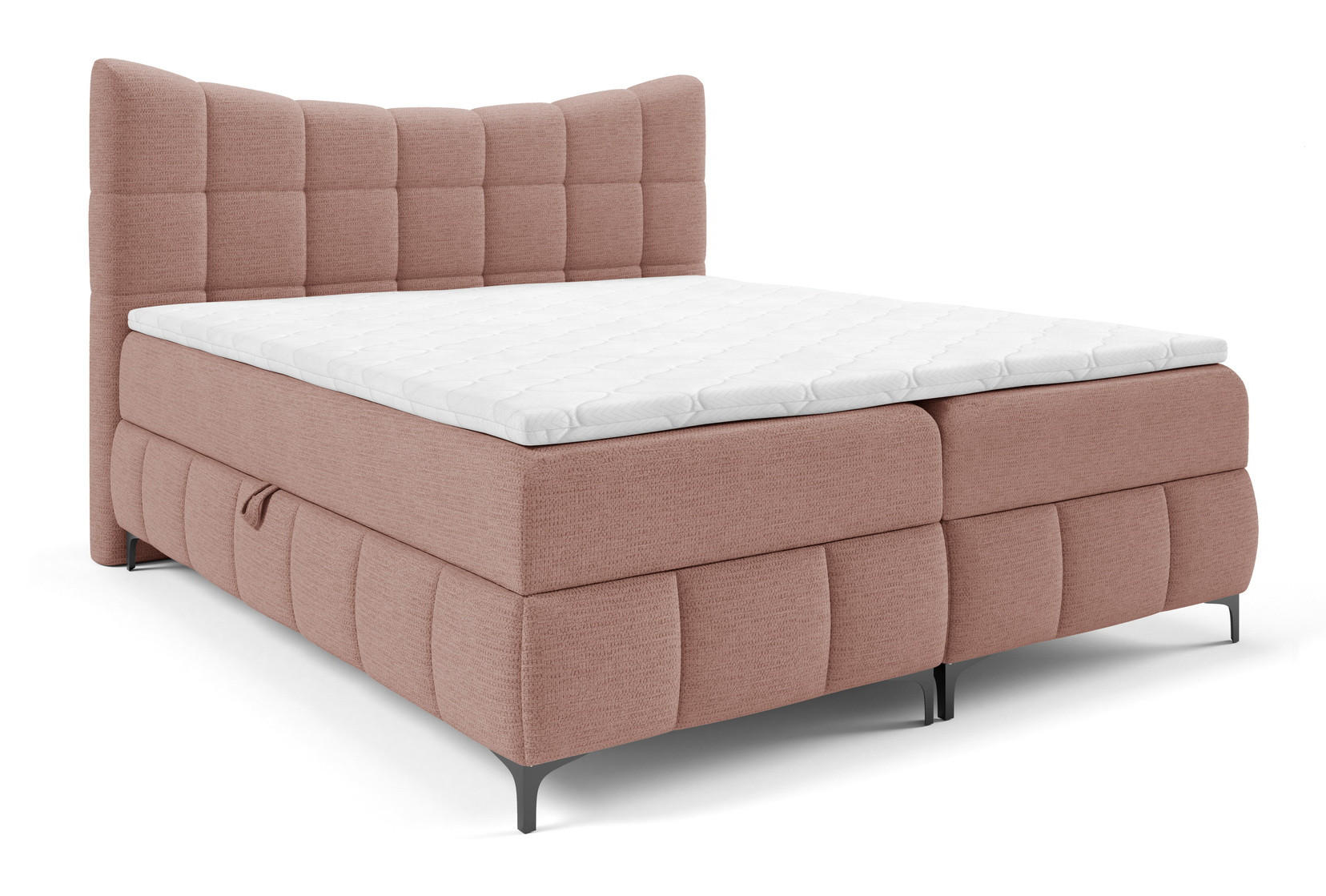 BOXSPRINGBETT 140x200 Almera, Chenille, Bettkasten, Matratze, Puderrosa - Hellrosa, Holz/Textil (140/200cm) - Emporius