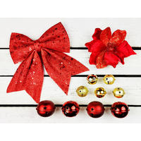 LAALU CHRISTBAUMKUGEL-SET 28 Stück in Box BÄUERIN für Weihnachtsbäume bis 100 cm - Rot/Goldfarben, Kunststoff/Textil (20/12/30cm) - LAALU