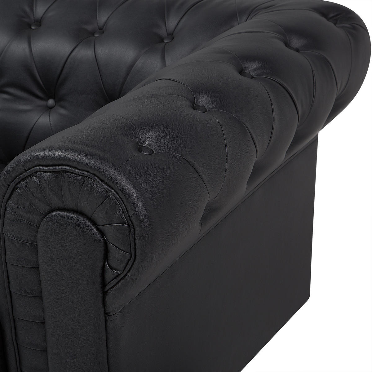 3-SITZER-SOFA Kunstleder Schwarz Chesterfield - Schwarz, Kunststoff/Textil (222/78/85cm) - Beliani