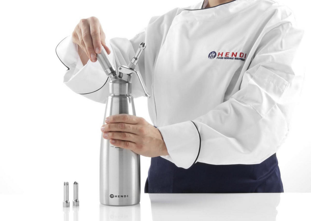 SCHLAGSAHNE-ZERSTÄUBER Sahnespender Edelstahl 500 ml - Silberfarben, Metall (2/2/24cm) - Hendi